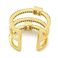 Rectangle Rack Plating Brass Micro Pave Cubic Zirconia Wide Cuff Rings for Women&nbsp;RJEW-F162-15G