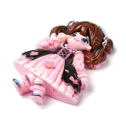 漫画の女の子の不透明樹脂デコデンカボション  人形  ピンク  53.5x37x11mm&nbsp;RESI-S392-01A-05