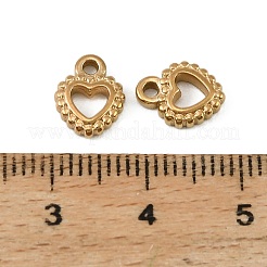 バレンタインデー 304 ステンレススチールチャーム  ハートチャーム  切り取る  ゴールドカラー  10x7.5x2mm  穴：1.5mm&nbsp;STAS-Z198-02G
