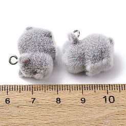 動物のフロッキング樹脂ペンダント  プラチナ鉄ループ付き  豚  19x13x20mm  穴：2mm&nbsp;LS-RESI-A049-03F