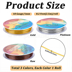 3 Rolls 3 Colors Round Copper Jewelry Wire&nbsp;CWIR-BBC0001-11