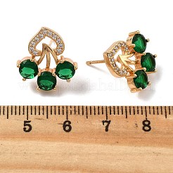 女性用フラワー真鍮マイクロパヴェクリアキュービックジルコニアスタッドピアス  カドミウムフリー＆鉛フリー  長持ちメッキ  ラックめっき  左右  ゴールドカラー  グリーン  16.5x15.5mm&nbsp;EJEW-G428-18G-01