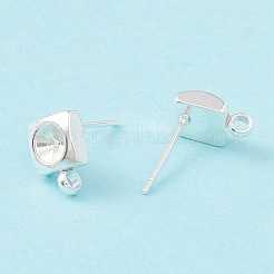 201 ステンレススチールスタッドピアス金具  316個の外科用ステンレス鋼ピンと垂直ループ付き  尖ったバックラインストーン用  正方形  925銀メッキ  8.5x6mm  穴：1.6mm  ピン：0.7mm  トレイ：4mm&nbsp;STAS-P308-05S