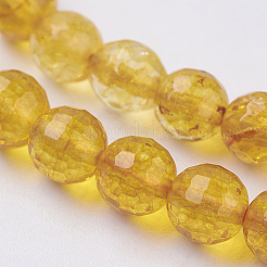 天然石クオーツクリスタルビーズ連売り  染め＆加熱  模造シトリン  多面カット  ラウンド  6mm  穴：1mm  約32個/連  7.4インチ&nbsp;G-G099-F6mm-19