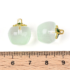 透明なガラスのリンゴのペンダント  エナメル  焼き付け塗料  ミディアムアクアマリン  15.5x14x14mm  穴：1.2mm&nbsp;LS-X1-DGLA-E004-16L
