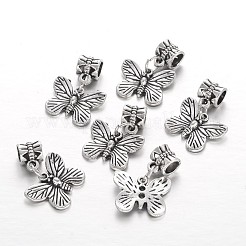バタフライチベットスタイルアロイヨーロピアンダングルチャーム  大穴ペンダント  アンティークシルバー  25mm  穴：5mm&nbsp;PALLOY-I116-46AS