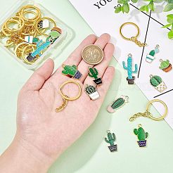 サボテンキーホルダー作りキット  合金エナメルペンダントを含む  アイアン製キーリング  ミックスカラー  34個/箱&nbsp;DIY-OC0009-29