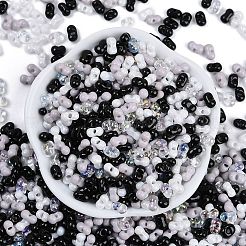 ガラスシードビーズ  丸い穴  ピーナッツ  ブラック  3.5x6x3.5mm  穴：0.8mm  約100個/10g&nbsp;X1-SEED-K010-03J