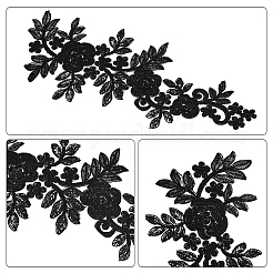 レース刺繍衣装アクセサリー2セット  アップリケパッチ  ミシンクラフト装飾  花  ブラック  380~410x150~160x1mm  2個/セット&nbsp;DIY-GF0004-92