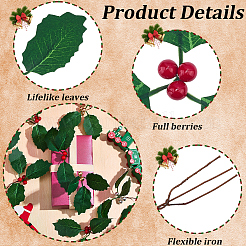 フォームと布製の人工ヒイラギの葉45個  鉄の茎付き  クリスマスリースのアクセサリー  ミックスカラー  60x142x104mm  15個/カラー  3色&nbsp;AJEW-SC0031-52B