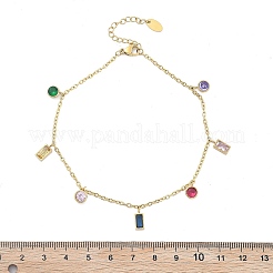 Ion Plating(IP) 304 Stainless Steel Colorful Cubic Zirconia Charm Anklets for Women&nbsp;STAS-P379-01G