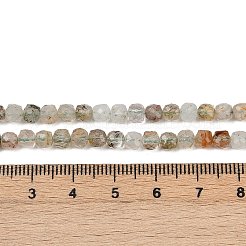 天然石グリーンルチルクォーツビーズ連売り  多面カット  キューブ  4.5x4.5x4.5mm  穴：0.8mm  約80~83個/連  15.08~15.16''（38.3~38.5センチメートル）&nbsp;LS-G-RM2025-C38-C
