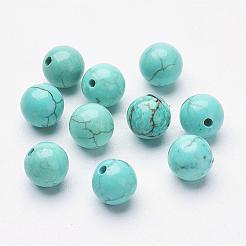 天然マグネサイトビーズ  染め＆加熱  片穴  ラウンド  ターコイズ  6~6.5mm  穴：1mm&nbsp;G-P212-6mm