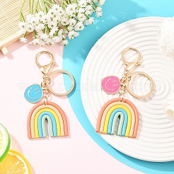 Smiling FaceAlloy Enamel & Rainbow Handmade Polymer Clay Keychain&nbsp;KEYC-YW00230-01