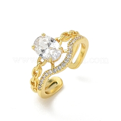 Brass Micro Pave Cubic Zirconia Cuff Open Rings for Women&nbsp;RJEW-C163-23G