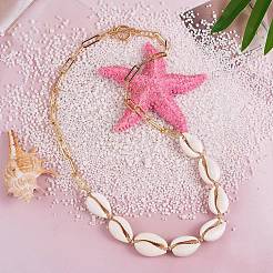 Natural Cowrie Shell Beads Pendant Necklace with Paperclip Chains for Women&nbsp;NJEW-SW00008