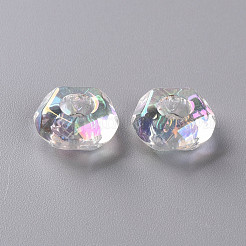 クリアアクリルヨーロピアンビーズ  ABカラーメッキ  大穴ビーズ  フラットラウンド  多面カット  クリアAB  13x5.5mm  穴：5mm&nbsp;TACR-S156-013