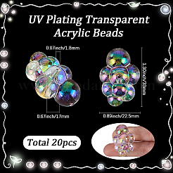 20 個の UV メッキ透明アクリルビーズ  雲  ABカラーメッキ  透明  33x22.5x17mm  穴：1.8mm&nbsp;MACR-SC0002-55A