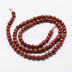 天然石レッドジャスパービーズ連売り  グレードAB +  多面カット  ラウンド  4mm  穴：1mm  約85個/連  14.5~15インチ&nbsp;G-D840-50-4mm