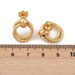 304 Stainless Steel Textured Ring Stud Earrings&nbsp;EJEW-P324-04G
