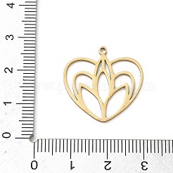 304ステンレスペンダント  花のチャーム付きハート  ゴールドカラー  23x22.5x1mm  穴：1.4mm&nbsp;STAS-E525-02A-G