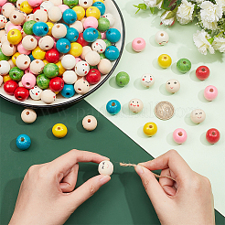 225Pcs 9 Styles Printed Wood European Beads&nbsp;WOOD-NB0002-60