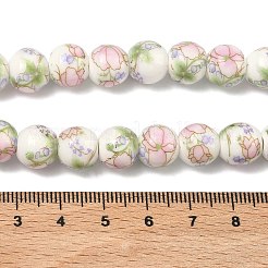 Handmade Flower Printed Porcelain Ceramic Beads Strands&nbsp;PORC-M007-10mm-07
