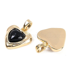 真鍮製チャーム  ガラスと  ハート  18KGP本金メッキ  14x14x5mm  穴：4mm&nbsp;KK-U043-51G-03