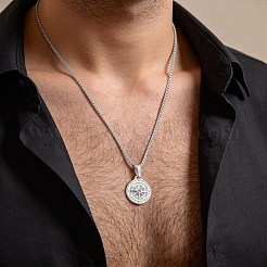 304ステンレススチールパヴェクリアキュービックジルコニアペンダントネックレス  コンパス  ステンレス鋼色  23.62インチ（60cm）&nbsp;WGDB6C0-02