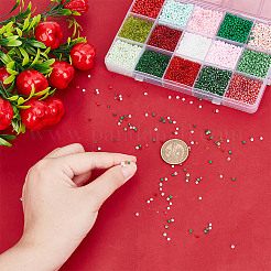ガラスシードビーズ15色  丸いビーズ  ミックスカラー  2~3x1.5~2mm  穴：0.8~1mm  約800PCS /カラー&nbsp;SEED-HY0001-15B