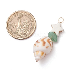 3Pcs 3 Styles Dyed Synthetic Turquoise Star & Natural Green Aventurine Chip & Natural Shell Pendants&nbsp;PALLOY-JF03691