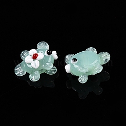 手作りのランプワークの凹凸のあるビーズ連売り  花と金魚  ライトシアン  16.5~17.5x20.5~23x10~12mm  穴：1.6~2mm  約30個/連  15.75''（40センチメートル）&nbsp;LAMP-T021-25G