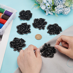 樹脂ラインストーンフラワーシェイプスパンコール刺繍布アイロンパッチ6個  マスクと衣装のアクセサリー  花  ブラック  60x57x4mm&nbsp;PATC-MA0001-09
