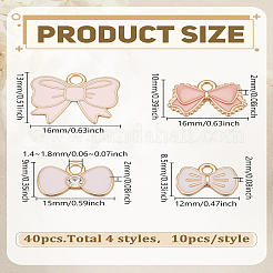 40個4スタイルアロイエナメルペンダント  蝶結び  ピンク  8.5~16x12~16x2mm  穴：1.4~1.8mm  10個/スタイル&nbsp;ENAM-LP0001-42
