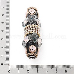 手作りのインドネシアビーズ  鉄と  合金  樹脂とガラス  長い楕円と花と星  ライトシアン  58x20mm  穴：4.8mm&nbsp;FIND-Q106-07B