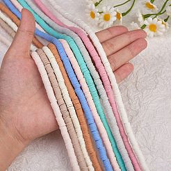 10 Strands 10 Colors Flat Round Handmade Polymer Clay Beads&nbsp;CLAY-SZ0002-04A