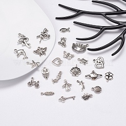 30pcs30スタイルチベットスタイルアロイペンダント  混合図形  アンティークシルバー  21x14x4mm  穴：2mm&nbsp;TIBEP-YW0001-29AS