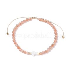 女性用天然混合宝石ビーズ編みビーズブレスレット  ラウンド＆クロス  内径：2-1/8~3-3/8インチ（5.5~8.5cm）&nbsp;BJEW-JB12211