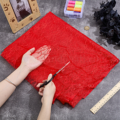 ハロウィーンテーマのポリエステルレース生地  スカル模様  ファイヤーブリック  1630x0.1mm&nbsp;DIY-WH0699-75D