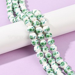 手作り花柄陶器セラミックビーズ連売り  ラウンド  ミディアムシーグリーン  10mm  穴：2mm  約35個/連  13.5インチ&nbsp;PORC-M007-10mm-16