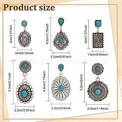 6 Pairs 6 Style Rhombus & Rectangle & Oval Synthetic Turquoise Dangle Stud Earrings&nbsp;EJEW-AN0001-05