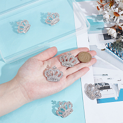クリスタルラインストーンクラウンブローチピン6個  バックパック服の合金バッジ  プラチナ  30.5x35x9.5mm  ピン：0.8&nbsp;JEWB-PH0001-52