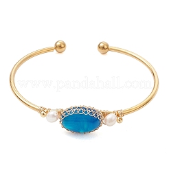 Wire Wrapped Natural Agate Cuff Bangles&nbsp;BJEW-TA00742-03