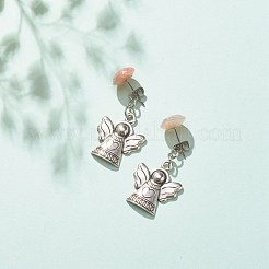 天然石ハーフラウンド 合金フェアリーフロントバックスタッドピアス  女性用合金ダングルスタッドピアス  アンティークシルバー  30mm  ピン：0.7mm&nbsp;EJEW-JE04947