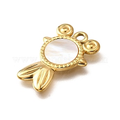 304 Stainless Steel Pave Natural White Shell Pendants&nbsp;STAS-C122-21F-02G