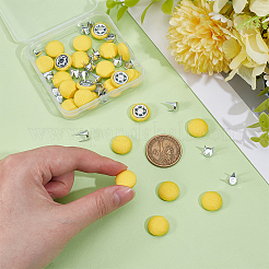 24袋 フラットラウンドい布製キャップ ネイルボタン  鉄リベットとプラスチック  帽子アクセサリー  プラチナ  きいろ  14.5x6mm&nbsp;BUTT-BC0001-21D