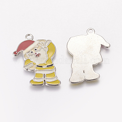 合金エナメルチャーム  カドミウムフリー＆ニッケルフリー＆鉛フリー  クリスマスサンタクロース  白金金属色  きいろ  長さ36mm  27 mm幅  厚さ2mm  穴：2.5mm&nbsp;X-EAP017Y-2