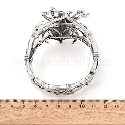ハロウィーンのチベット風合金ラインストーンバングル  クモ  アンティークシルバー  内径：2-1/4インチ（5.85cm）&nbsp;BJEW-P367-01AS