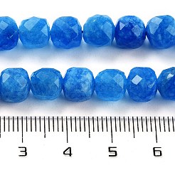 天然石ホワイトジェイドビーズ連売り  多面カット  染め  キューブ  ブルー  7x8x7mm  穴：1mm  約47~48個/連  13.35~13.46''（33.9~34.2センチメートル）&nbsp;G-H028-A09-23