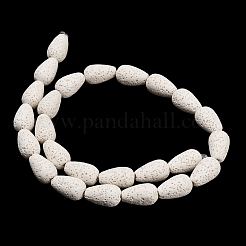 天然溶岩岩ビーズ連売り  染め  ティアドロップ  ホワイト  16~16.5x10mm  穴：1mm  約25個/連  16.14''（41センチメートル）&nbsp;G-G347-03J